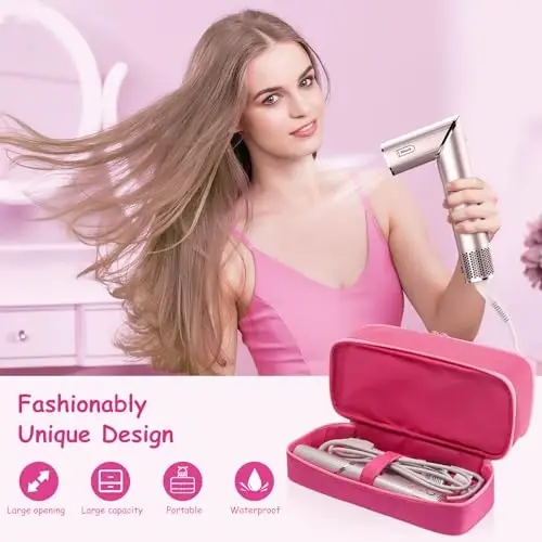 Travel Carrying Case for Hair Dryer for Shark Flexstyle Double-Layer Hair Accessories Tools Storage Bag for Revlon Hairdryer Styler Organizer (P-Pink) - 5