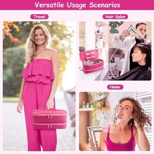 Travel Carrying Case for Hair Dryer for Shark Flexstyle Double-Layer Hair Accessories Tools Storage Bag for Revlon Hairdryer Styler Organizer (P-Pink) - 6