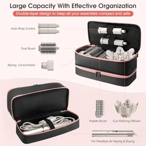 Travel Carrying Case for Hair Dryer for Shark FlexStyle Hair Dryer Bag Double-Layer Beauty Styler Organizer Hair Tool Storage Bag Hairdryer Accessories Black Case - 2