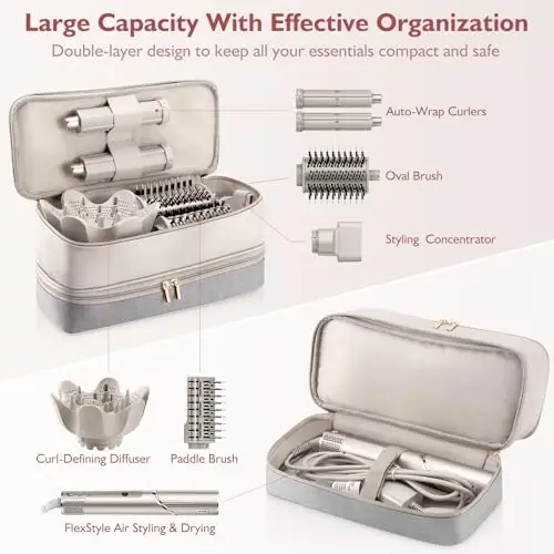 Travel Carrying Case for Hair Dryer Shark Flexstyle FlexFusion Airwrap Brush Double-Layer Hair Accessories Tools Storage Bag for Revlon Hairdryer Styler Organizer - ADWORTE (1)