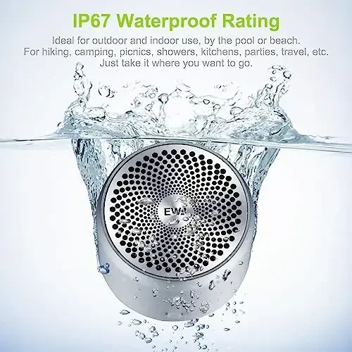 Travel Case Packed, Wireless Mini Bluetooth Speaker with Custom Bass Radiator. EWA A106, Small But Loud, The Next Generation of Portable Speakers for Home, Outdoors, Shower (Silver)1.89* 1.57 inches - 4