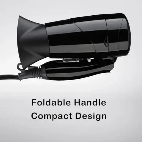 Travel Compact Hair Dryer, 1875W Lightweight Blow Dryer with Detachable Handle, 1 Nozzle, 2 Heat Settings, 2 Speed Slide Switch, Cool Shot Button, Fast Drying for Family, Student (Black) - 3