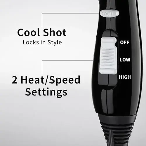 Travel Compact Hair Dryer, 1875W Lightweight Blow Dryer with Detachable Handle, 1 Nozzle, 2 Heat Settings, 2 Speed Slide Switch, Cool Shot Button, Fast Drying for Family, Student (Black) - 4