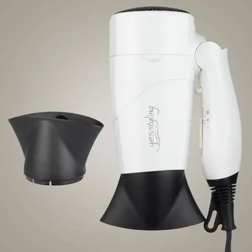 Travel Compact Hair Dryer, 1875W Lightweight Blow Dryer with Detachable Handle, 1 Nozzle, 2 Heat Settings, 2 Speed Slide Switch, Cool Shot Button, Fast Drying for Family, Student (White) - 1