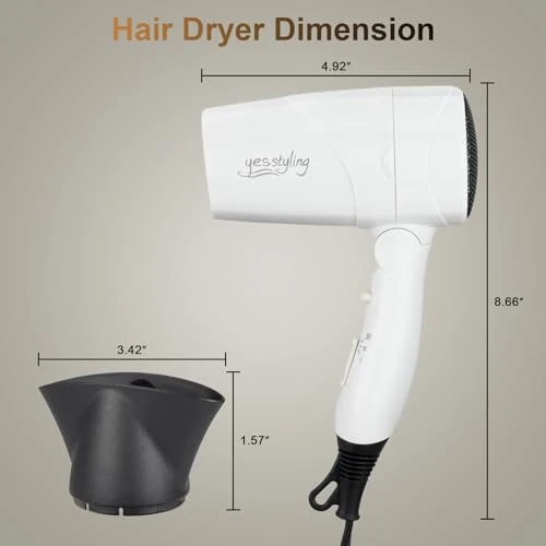 Travel Compact Hair Dryer, 1875W Lightweight Blow Dryer with Detachable Handle, 1 Nozzle, 2 Heat Settings, 2 Speed Slide Switch, Cool Shot Button, Fast Drying for Family, Student (White) - MODAZONE (1)