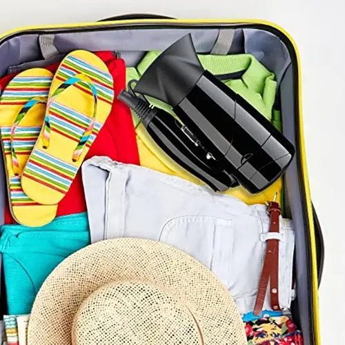 Travel Compact Soch Quritgich, 1875W Yengil Soch Kestiruvchi, Yechiladigan Dasta bilan, 1 ta Nozul, 2 ta Harorat Sozlamalari, 2 ta Tezlikni Sürgülü Kaliti, Salqin Otish Tugmasi, Oila, Talaba uchun Tez Quritish (Qora) - 6