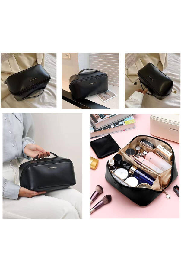 Travel Cosmetic Carrying Bag Waterproof Leather Makeup Organizer Bag - 2