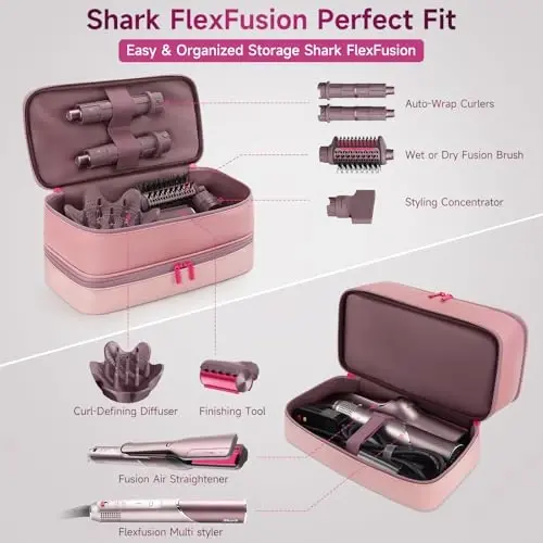 Travel Hair Dryer Case for Shark FlexFusion Case, Portable Hair Tools Bag for Shark FlexStyle Blow Dryer, Double-Layer Storage Carrying Case for Shark Flex Fusion Air Straightener AttacModazoneents Holder - 2