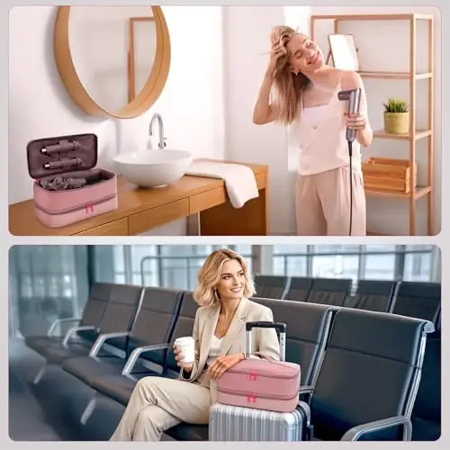 Travel Hair Dryer Case for Shark FlexFusion Case, Portable Hair Tools Bag for Shark FlexStyle Blow Dryer, Double-Layer Storage Carrying Case for Shark Flex Fusion Air Straightener AttacModazoneents Holder - 4