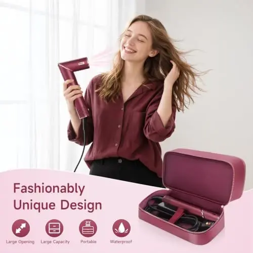 Travel Hair Dryer Case for Shark Flexstyle, Double-Layer Carrying Case for Shark Flex Style Blow Dryer, Portable Hair Tools Storage Organizer Bag for FlexFusion Beauty Hairdryer AttcModazoneents (Cherry) - 5