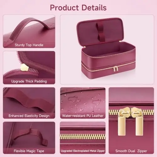 Travel Hair Dryer Case for Shark Flexstyle, Double-Layer Carrying Case for Shark Flex Style Blow Dryer, Portable Hair Tools Storage Organizer Bag for FlexFusion Beauty Hairdryer AttcModazoneents (Cherry) - 6
