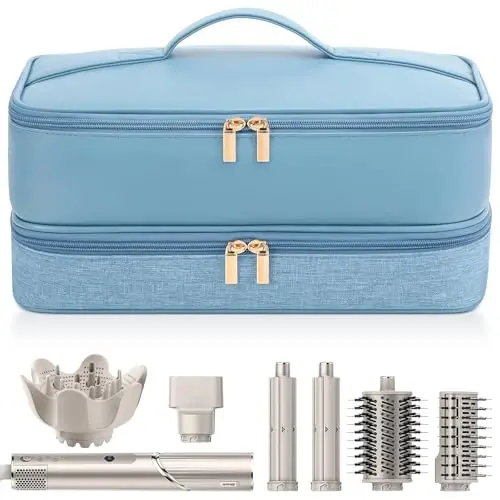 Travel Hair Dryer Case for Shark Flexstyle, Double-Layer Carrying Case for Shark Flex Style Blow Dryer, Portable Hair Tools Storage Organizer Bag for Shark Beauty Hairdryer AttcModazoneents (Misty Blue) - 1