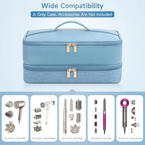 Travel Hair Dryer Case for Shark Flexstyle, Double-Layer Carrying Case for Shark Flex Style Blow Dryer, Portable Hair Tools Storage Organizer Bag for Shark Beauty Hairdryer AttcModazoneents (Misty Blue) - 5