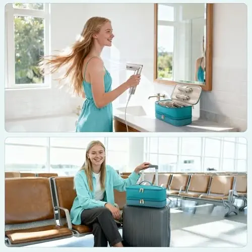 Travel Hair Dryer Case for Shark Flexstyle, Double-Layer Carrying Case for Shark Flex Style Blow Dryer, Portable Hair Tools Storage Organizer Bag for Shark Beauty Hairdryer AttcModazoneents (Teal Green) 