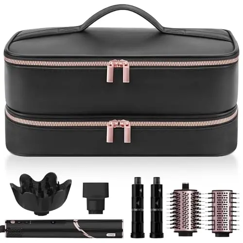 Travel Hair Dryer Case for Shark Flexstyle, Double-Layer Carrying Case for Shark Flex Style Blow Dryer, Portable Hair Tools Storage Organizer Bag for Shark Beauty Hairdryer AttcModazoneents(Black Rose Gold) - TRAVEL