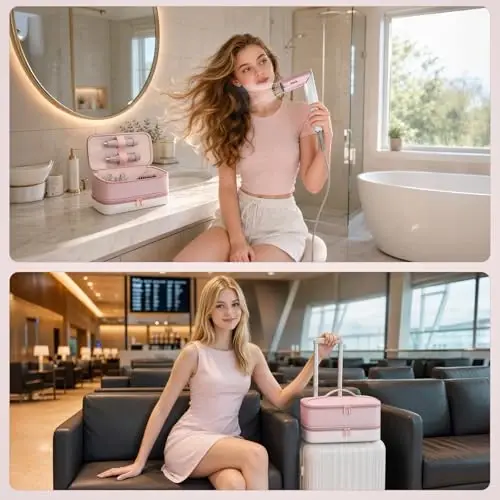 Travel Hair Dryer Case for Shark Glam, Portable Hair Tools Bag for Shark FlexFusion, Double-Layer Storage Carrying Case for FlexStyle Blow Dryer, Silki Straightener & Glossi Attachments Holder (Pink) - 4