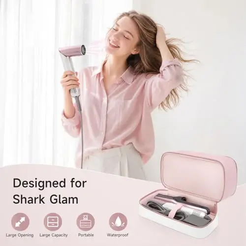 Travel Hair Dryer Case for Shark Glam, Portable Hair Tools Bag for Shark FlexFusion, Double-Layer Storage Carrying Case for FlexStyle Blow Dryer, Silki Straightener & Glossi Attachments Holder (Pink) - 5