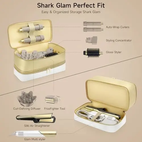 Travel Hair Dryer Case for Shark Glam, Portable Hair Tools Bag for Shark FlexFusion, Double-Layer Storage Carrying Case for Shark FlexStyle Blow Dryer, Silki Straightener & Glossi AttacModazoneents Holder - ADWORTE (1)