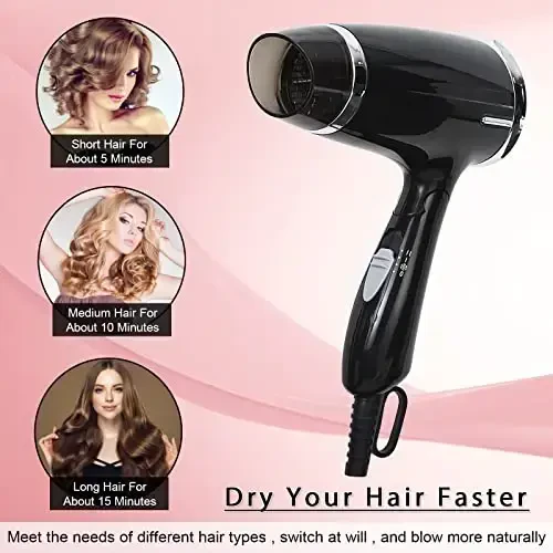 Travel Hair Dryer Folding Compact Blow Dryers Portable Small Professional with 3 Heat Settings Lightweight Mini 8x7inch Low Noise (Black) - 6