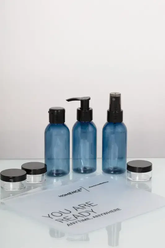Travel Makeup Bag And Blue Bottle 100ml Travel Kit 6 Pack - HOMENCE