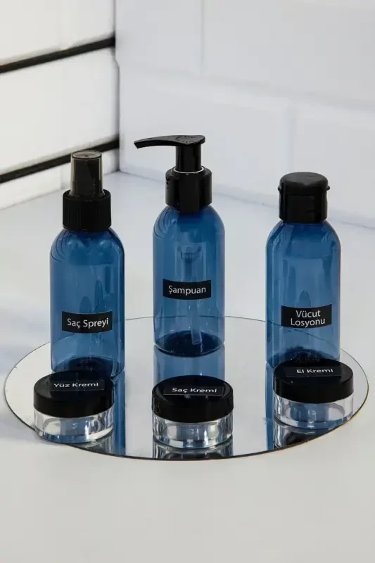 Travel Makeup Bag And Blue Bottle 100ml Travel Kit 6 Pack - 6