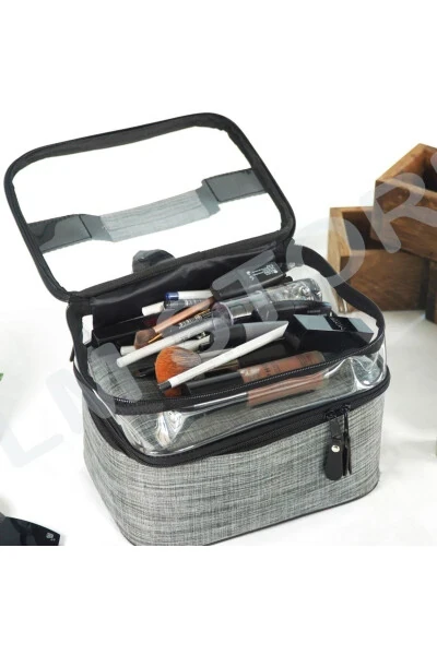 Travel Makeup Bag Women's Toiletry Bag Double Compartment Transparent Compartment Ankaflex Makeup Bag - 2