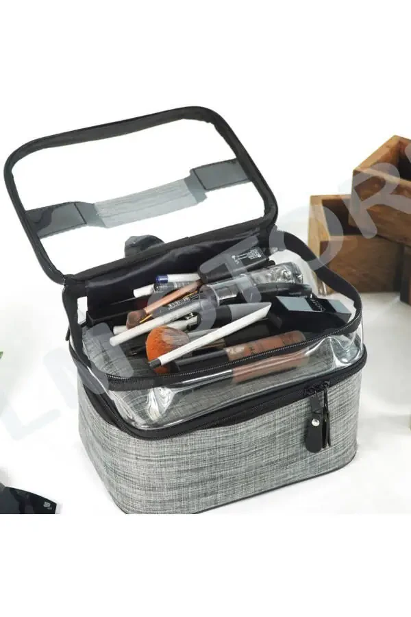 Travel Makeup Bag Women's Toiletry Bag Double Compartment Transparent Compartment Ankaflex Makeup Bag - 2