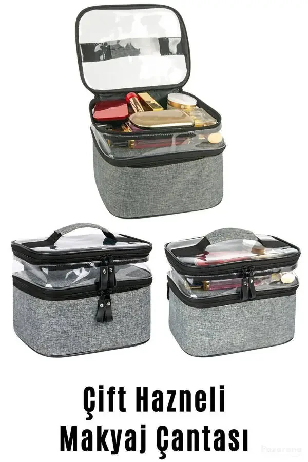 Travel Makeup Bag Women's Toiletry Bag Double Compartment Transparent Compartment Ankaflex Makeup Bag - 4