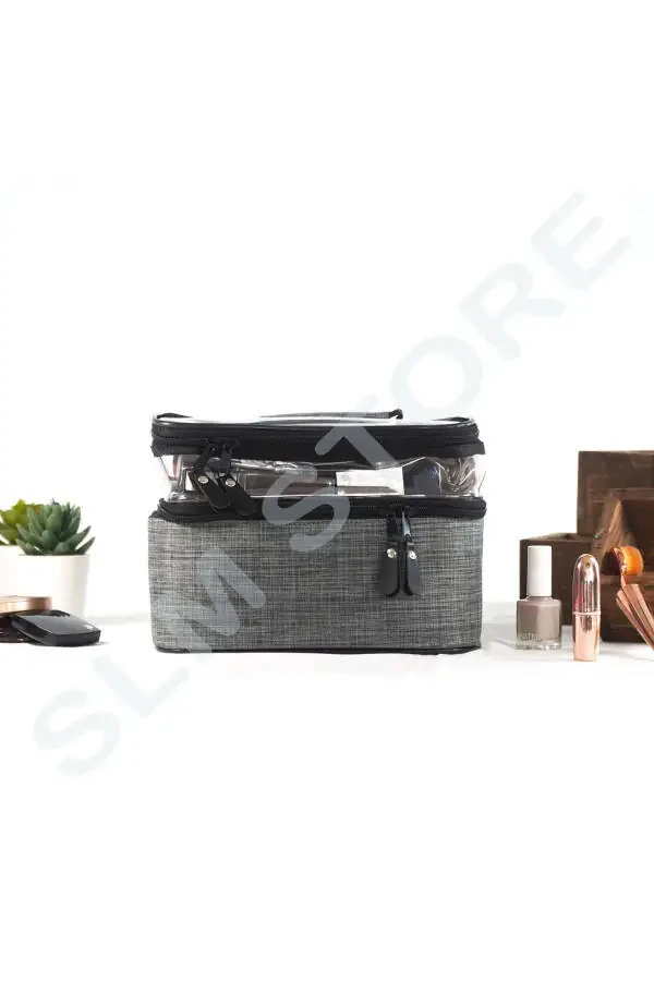 Travel Makeup Bag Women's Toiletry Bag Double Compartment Transparent Compartment Ankaflex Makeup Bag - 8