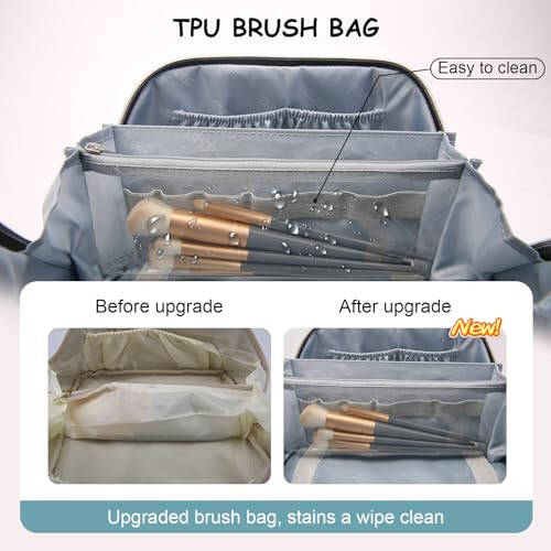 Travel Makeup Bags Cosmetic Organizer Bag: 3-Set Large Capacity Make up Bag - PU Leather Toiletry Bag for Women - Wide Open Portable Pouch with Divider & Handle 01-Light Blue - 3