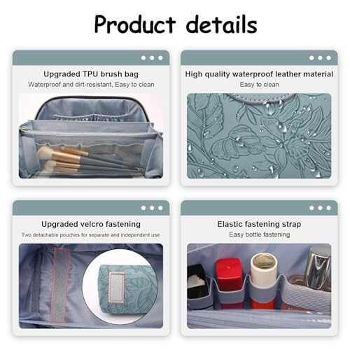 Travel Makeup Bags Cosmetic Organizer Bag: 3-Set Large Capacity Make up Bag - PU Leather Toiletry Bag for Women - Wide Open Portable Pouch with Divider & Handle 01-Light Blue - 4