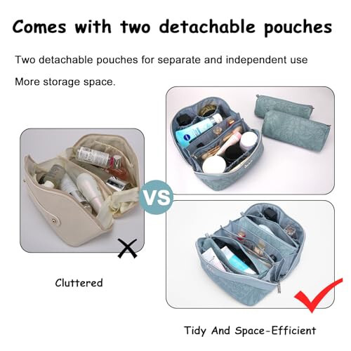 Travel Makeup Bags Cosmetic Organizer Bag: 3-Set Large Capacity Make up Bag - PU Leather Toiletry Bag for Women - Wide Open Portable Pouch with Divider & Handle 01-Light Blue - 6