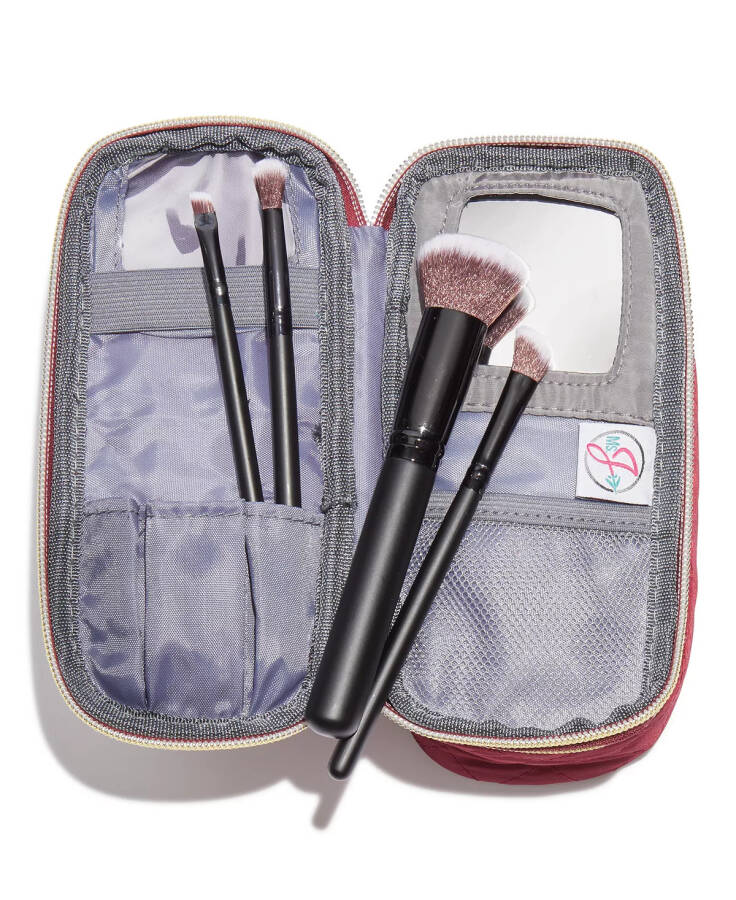 Travel Makeup Case (1 Piece) with Travel-Sized Makeup Brushes (4 Pieces) | Travel Accessories Garnet - 3