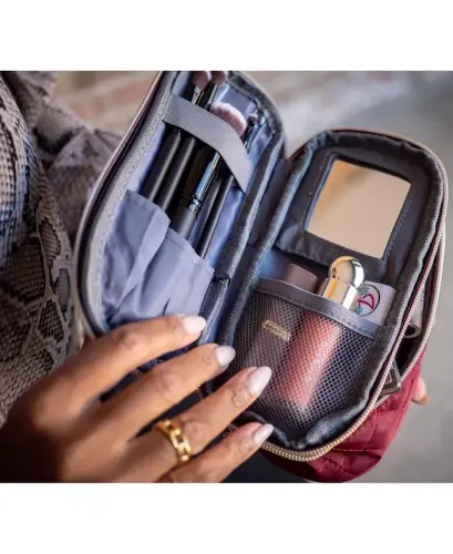 Travel Makeup Case (1 Piece) with Travel-Sized Makeup Brushes (4 Pieces) | Travel Accessories-Garnet - 3