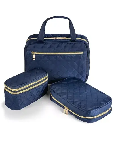 Travel Makeup Case (1 Piece) with Travel-Sized Makeup Brushes (4 Pieces) | Travel Accessories-Navy - 3