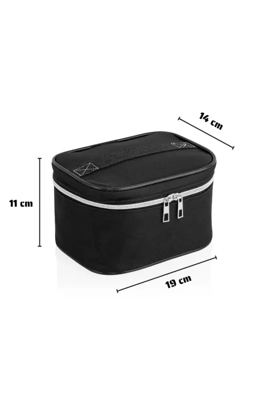 Travel Makeup Organizer Multifunctional Cosmetic Bag Fabric - 2-Piece Set Black-Black - 7