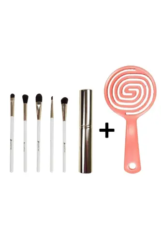 Travel Size 5-Piece Makeup Brush Set - Pro Three-Dimensional Round Hair Brush - Orange 