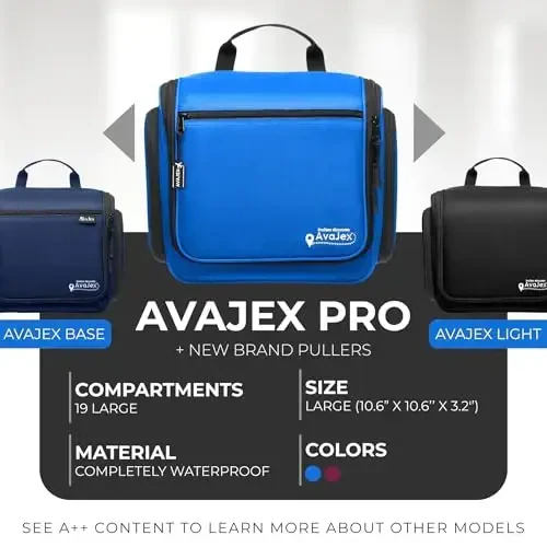 Travel Toiletry Bag for Men and Women - (10.6”x10.6”x3.2”) Large Hanging Toiletry Organizer - Waterproof Hygiene Bag with Metal XXL Swivel Hook, with Sturdy Zippers and 19 Compartments for Toiletries - AVAJEX (1)