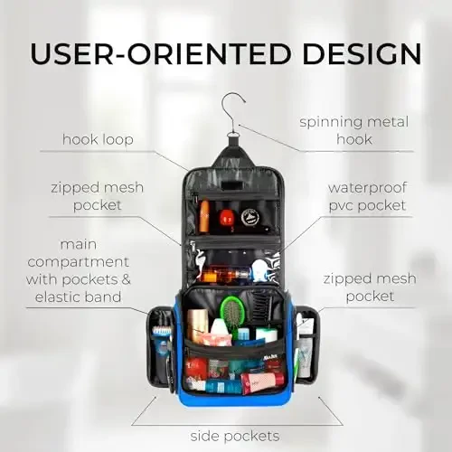Travel Toiletry Bag for Men and Women - (10.6”x10.6”x3.2”) Large Hanging Toiletry Organizer - Waterproof Hygiene Bag with Metal XXL Swivel Hook, with Sturdy Zippers and 19 Compartments for Toiletries - 3