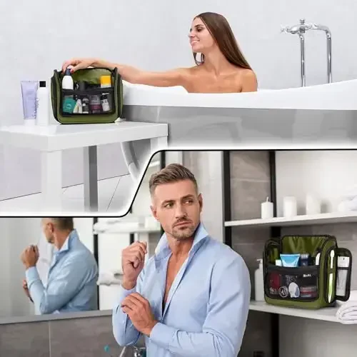 Travel Toiletry Bag for Men and Women - (10.6”x10.6”x3.2”) Large Hanging Toiletry Organizer - Waterproof Hygiene Bag with Metal XXL Swivel Hook, with Sturdy Zippers and 19 Compartments for Toiletries - 3