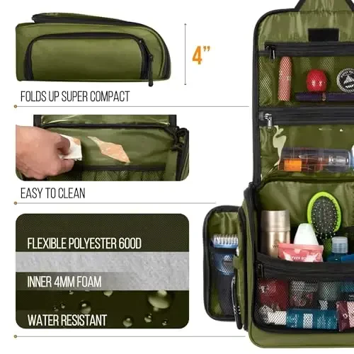 Travel Toiletry Bag for Men and Women - (10.6”x10.6”x3.2”) Large Hanging Toiletry Organizer - Waterproof Hygiene Bag with Metal XXL Swivel Hook, with Sturdy Zippers and 19 Compartments for Toiletries - 6