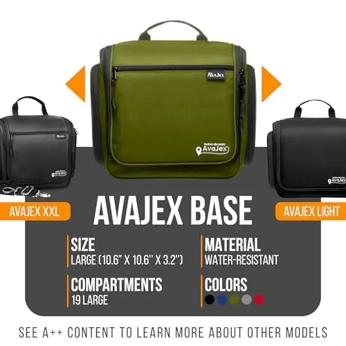 Travel Toiletry Bag for Men and Women - (10.6”x10.6”x3.2”) Large Hanging Toiletry Organizer - Waterproof Hygiene Bag with Metal XXL Swivel Hook, with Sturdy Zippers and 19 Compartments for Toiletries - TRAVEL (1)