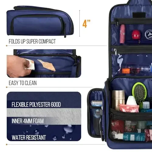 Travel Toiletry Bag for Men and Women - (10.6”x10.6”x3.2”) Large Hanging Toiletry Organizer - Waterproof Hygiene Bag with Metal XXL Swivel Hook, with Sturdy Zippers and 19 Compartments for Toiletries - 6
