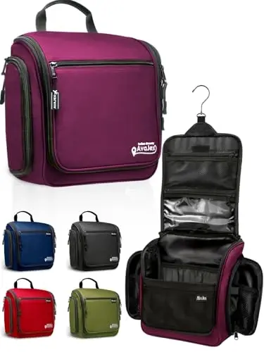 Travel Toiletry Bag for Men and Women - (10.6”x10.6”x3.2”) Large Hanging Toiletry Organizer - Waterproof Hygiene Bag with Metal XXL Swivel Hook, with Sturdy Zippers and 19 Compartments for Toiletries - 1