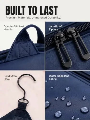 Travel Toiletry Bag for Men and Women - (10.6”x10.6”x3.2”) Large Hanging Toiletry Organizer - Waterproof Hygiene Bag with Metal XXL Swivel Hook, with Sturdy Zippers and 19 Compartments for Toiletries - 3