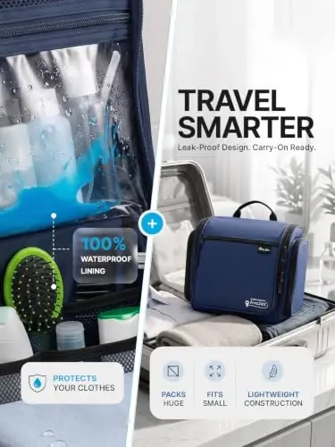 Travel Toiletry Bag for Men and Women - (10.6”x10.6”x3.2”) Large Hanging Toiletry Organizer - Waterproof Hygiene Bag with Metal XXL Swivel Hook, with Sturdy Zippers and 19 Compartments for Toiletries - 4