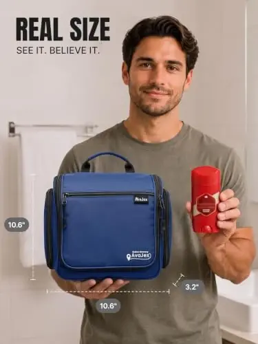 Travel Toiletry Bag for Men and Women - (10.6”x10.6”x3.2”) Large Hanging Toiletry Organizer - Waterproof Hygiene Bag with Metal XXL Swivel Hook, with Sturdy Zippers and 19 Compartments for Toiletries - 5