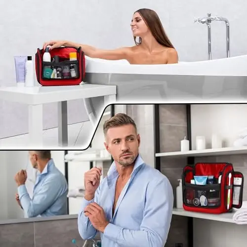 Travel Toiletry Bag for Men and Women - Large Hanging Toiletry Organizer - Waterproof Hygiene Bag with Metal XXL Swivel Hook, with Sturdy Zippers and 19 Compartments for Toiletries, Makeup, Cosmetics - 3
