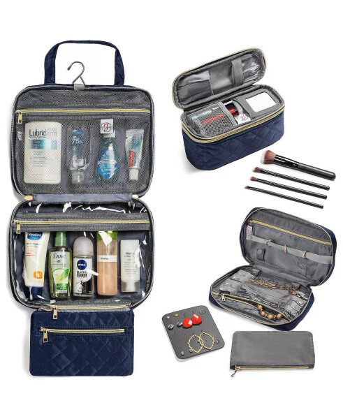 Travel Trio (3 Pieces) with Jewelry Case, Makeup Case, and Toiletry Bag | Travel Accessories Navy - 2