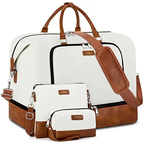 Travel Weekender Bag for Women, Overnight Bag with Shoe Compartment Oversized Travel Duffel Bag Carry On Tote 21